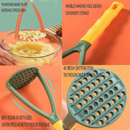 2pcs Potato Masher Manual Masher Kitchen Masher Non-Scratch Nonstick Potato Pumpkin Ricer Smasher Kitchen Tools for Bean, Root Vegetables, Fruits, Baby Food, Avocado potato masher (Green+Orange)