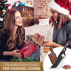DRGSKL Hand Forged Meat Cleaver Knife Fathers Butcher Knives for Meat Cutting Full Tang Chef Knife with Belt Sheath and Gift Box High Carbon Steel for Kitchen or Camping, Gift for Dad