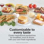 Hamilton Beach Sandwich Stacker Customizable Hot Sandwich Maker, 24 Sq. In. Non-Stick PFAS-Free Cooking Surfaces, Built-In Timer, Compact, Dishwasher-Safe, Perfect White Elephant Gifts, Silver (25471)