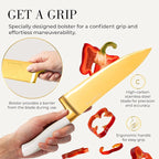 White and Gold Knife Set with Block - 14-Piece White Knife Set with Block and Built-In Sharpener – Titanium-Coated High Carbon Stainless Steel Blades - Gold Kitchen Accessories - Great for Gifting