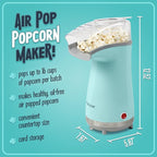Nostalgia Air Popper Popcorn Maker - Oil-Free Popcorn Machine Pops Up To 16 Cups with Hot Air for Movie Night Snacks - Aqua Popcorn Popper with Swirling Air Chamber & Measuring Cup for Precise Popping