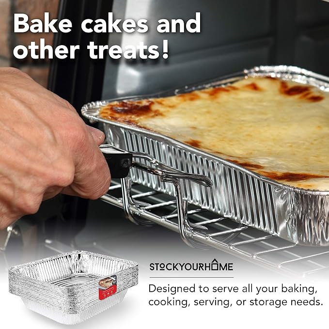 Stock Your Home Aluminum 9x13 Disposable Foil (25 Pack) – Half Size Deep Steam Table for Cooking, Heating, Storing, Prepping Food