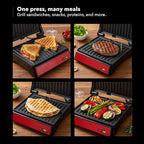 OVENTE Electric Indoor Panini Press Grill and Sandwich Maker with Non-Stick Coated Plates, Cool-Touch Handle and Removable Drip Tray, Opens 180 Degrees to Fit Any Type or Size of Food, Red GP0620R