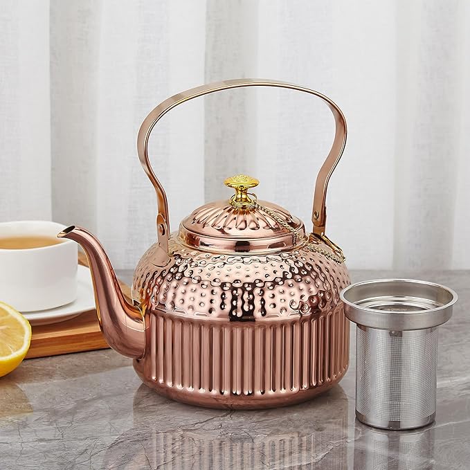 SANQIAHOME Antique 1.4L (45 Oz) Stainless Steel Teapot with Infuser Copper