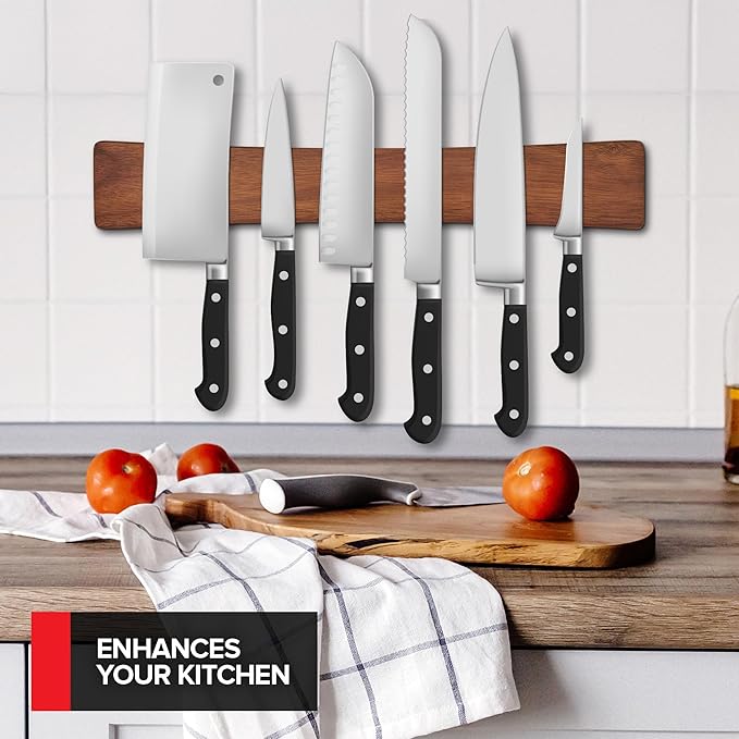16 Inch Acacia Wood Magnetic Knife Holder with Multipurpose Use, Magnetic Knife Holders for Kitchen, Wooden Knife Rack, Magnet Strips for Knives & Metal Utensils, Tool Holder, Art Supply Organizer