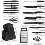 HaWare Knife Set, 21 Pieces Stainless Steel Kitchen Knife Block Set, Black Chef Knife Sets with 6 Steak Kinves, Measuring Spoon & Slicer for Home, Sharp Blade & Light Weight Cutlery, Ergonomic Handle