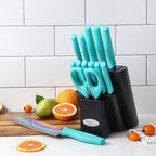 Marco Almond Knife Block Set, Knife Set Rainbow Color, 14 Piece Stainless Steel Kitchen Knife Sets with Block, KYA27 Chef Cooking Steak Knives Set for Kitchen