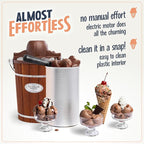 Nostalgia Electric Ice Cream Maker With 6 Qt Capacity - Old Fashioned Ice Cream Machine Makes Frozen Yogurt or Gelato in Minutes- Vintage Wooden Style Ice Cream Maker with Aluminum Canister- Dark Wood