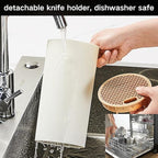 Small Knife Block Set, Modern Kitchen Knife Scissors with Universal Round Holder, Home Apartment New Kitchen Essentials, Space Saving, Dishwasher Safe(Black, 5PCS)