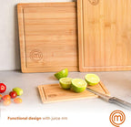 MasterChef Bamboo Cutting Boards for Kitchen, Wooden Cutting Board Set of 3, Natural, Organic & Food Safe Surface, Reversible Large, Medium & Small Wooden Chopping Boards with Juice Grooves