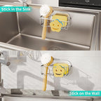 HapiRm Sink Caddy Sponge Holder - No Drill Kitchen Sink Organzier with Smiley Face Sponge Holder, Rustproof and Waterproof Kitchen Organizer - Silver