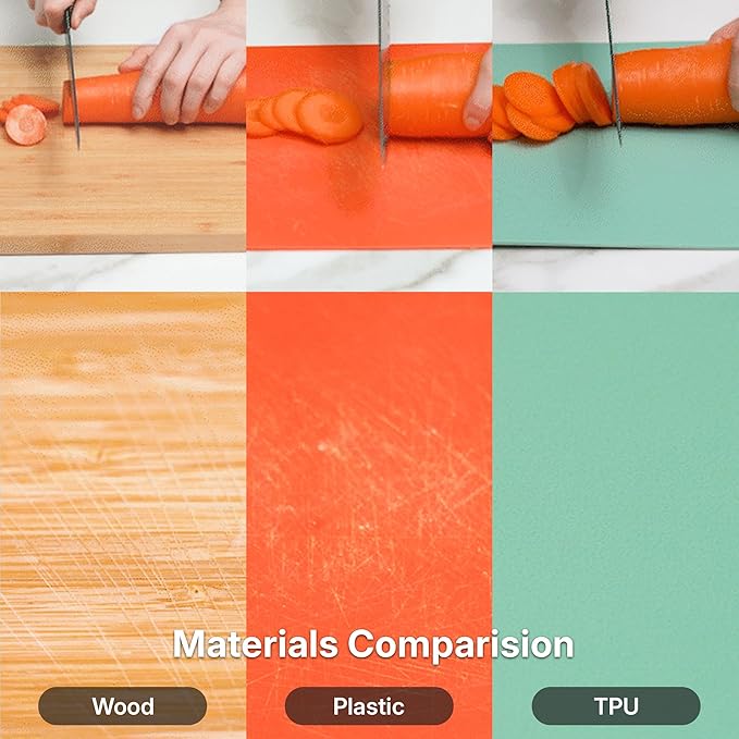 TPU Cutting Board Set of 3 9"x12" - Flexible Cutting Mats for Kitchen Knife Friendly, Cutting Mat Non-Slip Chopping Board Double Sided Scratch Resistant Food Grade Coral Mint Gray