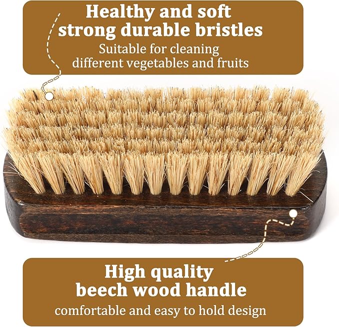 Vegetable Brush Set - 2 Pack, Potato Scrubber, Carrot, Corn & Mushroom Brush with Wood Handle