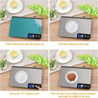 33lb Digital Kitchen Scale Large Weighing Area (9 in), Diyife Professional Electronic Food Scale, Stainless Steel Household Scale, Touch Control, LCD Display, Hangable, 6 Units, Tare, with Batteries