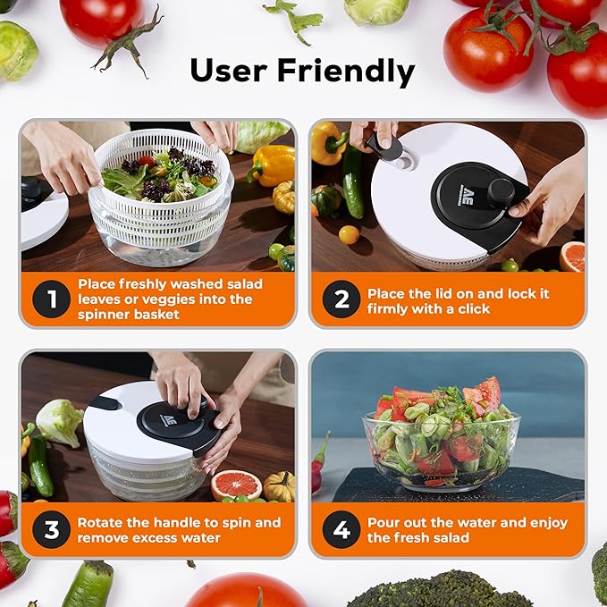 Large Salad Spinner – BPA-Free Vegetable & Fruit Dryer, Lettuce Spinner with Bowl and Colander