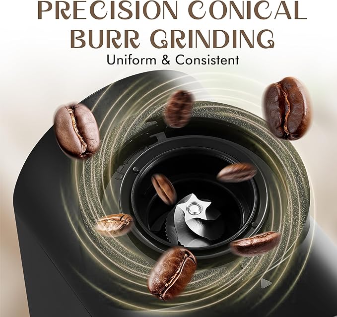 AYCHIRO Conical Burr Coffee Grinder, Coffee Beans Grinder with 30 Grinding Settings, Automatic Burr Mill Grinder for Home Use, Touchscreen, 2-12 Cups