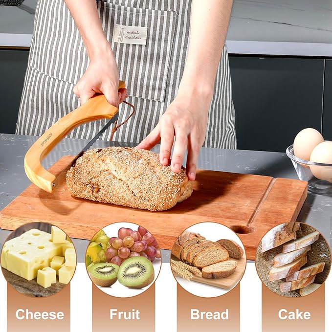 RAPSAKEMOH Sourdough bread knife, Bread slicer for homemade bread,15.7" Serrated, Bow Design, Easy Cutting, Suitable for More Foods
