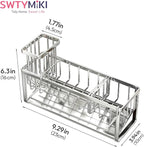 SWTYMIKI Sponge Holder for Kitchen Sink - Sink Caddy with Brush Holder and Stainless Steel Self Drain Tray, Sponge Caddy Organizer with Divider Kitchen Accessories Storage for Countertop, Silver