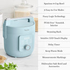Martha Stewart Rice Cooker, 4 Cup (Uncooked) / 8 Cup (Cooked), Ceramic Non-Stick Removable Pot, Keep Warm, Measure Markings, Steam Basket, Brown & Sushi Rice, Quick Cook, Quinoa, Grains, Oats, Sky Blue
