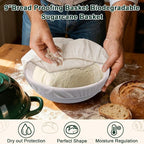 AHJ 6QT Dutch Oven For Bread Baking, Enameled Cast Iron Dutch Oven Pot with Lid, Multi-Functional Bread pan, Sourdough Baking Supplies with Proofing Basket, Cast Iron Bread Oven, Silicone Sling & Gloves.