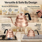 Barista Warrior Gooseneck Kettle with Built-In Thermometer for Pour Over Coffee & Tea - 1L Stainless Steel Kettle Stovetop Safe with Precision Spout - Copper Coated Stainless Steel