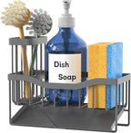 Maifan Sink Caddy Sponge Holder for Kitchen with Brush Holder and Stainless Steel Self Drain Tray, Rustproof Kitchen Sink Organizer for Sponge, Soap Dispenser Storage Accessories Dark Gray
