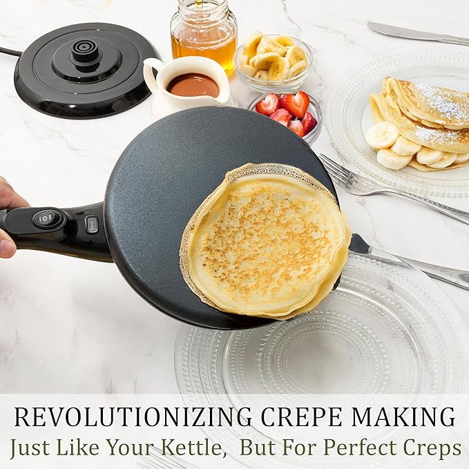 Moss & Stone Cordless Electric Crepe Maker With Auto Power Off, On/Off Switch & Dual Temperature Setting, 8 Inch Portable Crepe Maker & Non-Stick Dipping Plate, Nonstick Coating Pan