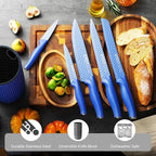 Kitchen Knife Set with Block, 6-Piece Non-stick Stainless Steel Sharp Knives Set for Precision Cutting with Universal Knife Block for Kitchen, Ergonomic Design & Dishwasher Safe, Purple