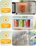 BiuLeon 6 Pack-34 oz Freezer Storage Containers, Plastic Food Storage Containers with Twist Top Lids, BPA Free and Reusable Soup Containers with Lids, Leakproof/Microwave/Dishwasher Safe