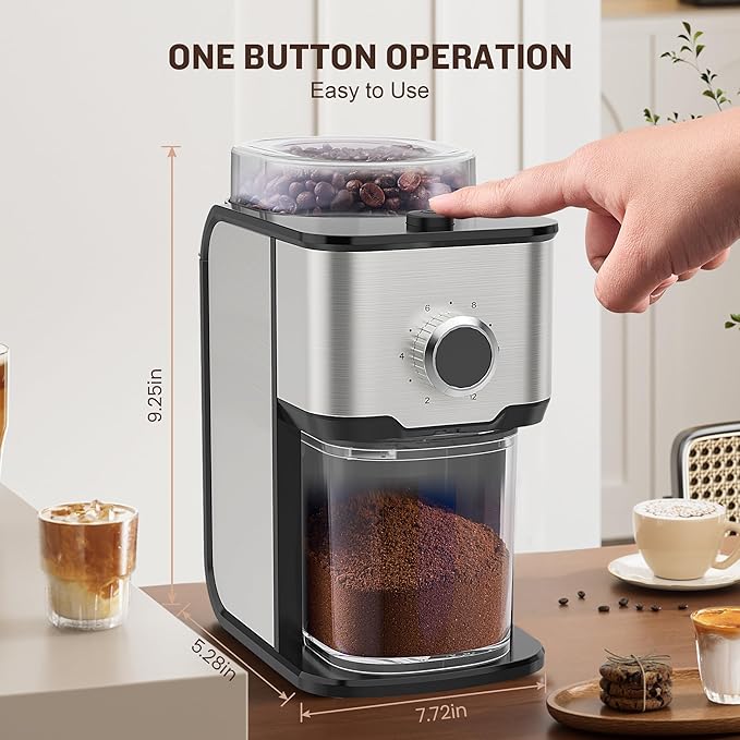 AYCHIRO Burr Coffee Grinder, Adjustable Coffee Bean Grinder Electric with 14 Grinding Settings,2-12 Cups for Espresso, Drip Coffee and French Press