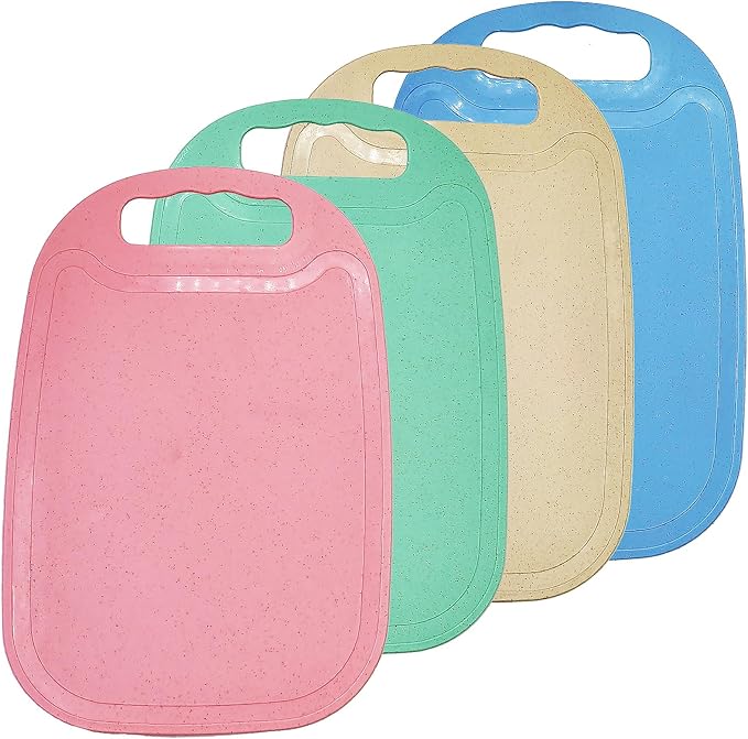 4 Pack Small Cutting Board for Kitchen Wheat Straw Plastic Cute Mini Kids Cutting Boards Fruit Mats