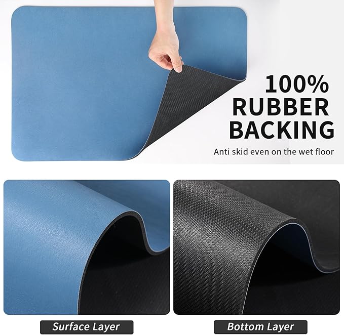 HotLive Dish Drying Mat for Kitchen Counter, Heat Resistant Drainer Mats with Non-slip Rubber Backed, Hide Stain Kitchen Super Absorbent Draining Mat, Easy to Clean Dish Rack Pad, Blue 18"x32"
