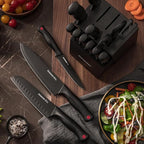 Knife Set, Astercook 15 Pieces Knife Sets for Kitchen with Block, Dishwasher Safe Kitchen Knife Set with Built in Sharpener Block, German Stainless Steel Knife Block Set, Valentine's Gift