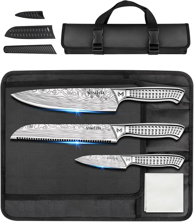 MOSFiATA 6pcs knife set，Japanese Stainless Steel Knife Sets for Kitchen with Oxford cloth storage bag Dishwasher Safe, For Outdoor