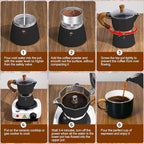 2-in-1 Moka Pot Espresso Set with Electric Stove 3 Cup Aluminum Stovetop Coffee Maker Percolator Italian Classic Mocha Coffee Machine for Italian and Cuban Cafe Brewing Portable Camping Black