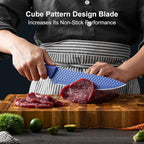 Kitchen Knife Set with Block, 6-Piece Non-stick Stainless Steel Sharp Knives Set for Precision Cutting with Universal Knife Block for Kitchen, Ergonomic Design & Dishwasher Safe, Purple