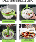 Collapsible Salad Spinner 3-in-1 – 3Qt Space Saving Salad & Veggie Dryer, Dishwasher Safe Kitchen Gadget for Greens, Fruits, Vegetables, Easy to Store