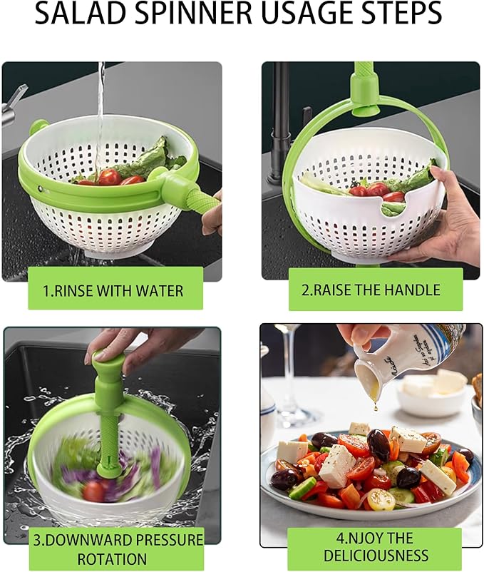 Collapsible Salad Spinner 3-in-1 – 3Qt Space Saving Salad & Veggie Dryer, Dishwasher Safe Kitchen Gadget for Greens, Fruits, Vegetables, Easy to Store