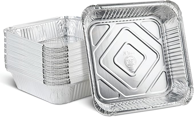 PLASTICPRO Disposable 9'' X 9'' X 2'' Inch Square Aluminum Tin Foil Baking Pans Bakeware - Cookware Perfect for Baking Cakes, Breads, Brownies, Bread, Meatloaf, Lasagna, Pack of 50
