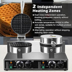 110V 2600W Commercial Double Waffle Maker,Non-Stick Commercial Waffle Baker,Stainless Steel Belgian Waffle Iron for Restaurant Party Food Stall, Bakery Snack Bar Family