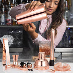 Rose Gold Cocktail Shaker Set, Premium 18/8 Stainless Steel Mixology Bartender Kit with Stylish Bamboo Stand 10-Piece Bar Tools & Accessories for Home Decor - Gift for Women, Mom, Wedding