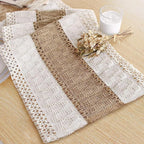 FEXIA Boho Table Runner for Thanksgiving Home Decor 48 Inches Long Farmhouse Rustic Table Runner Cream & Brown Macrame(Without Tassel) for Dining Bedroom Decor Rustic Bridal Shower (12x48 Inches)
