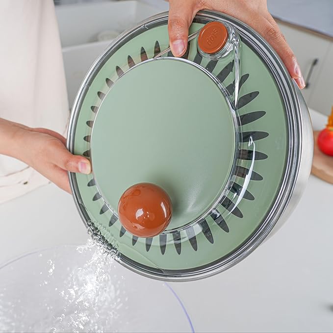 Stainless Steel Salad Spinner, 5.3 Qt Lettuce Spinner with Non-Slip Base, Drain and Stop Button, Fruit and Vegetable Washer and Dryer Spinner