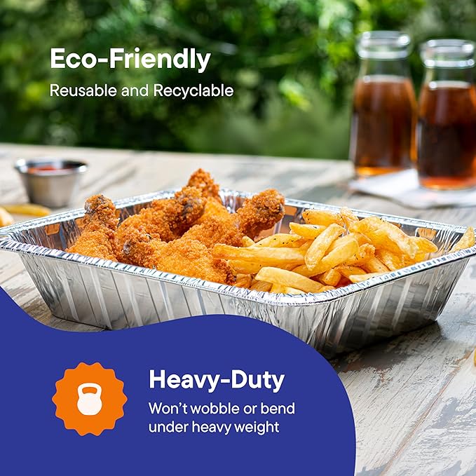 Aluminum Lids for 9x13 Disposable Aluminum Foil Pans [100-Bulk-Pack] Heavy Duty Tin Tray Covers for Half Size Chafing Dishes. 100 Foil Lids