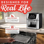 Gourmia Air Fryer - 14 Qt All-in-One Rotisserie Oven with Digital Display, 12 Presets, Roast, Bake, Broil, Dehydrate, Dishwasher Safe Accessories, Stainless Steel
