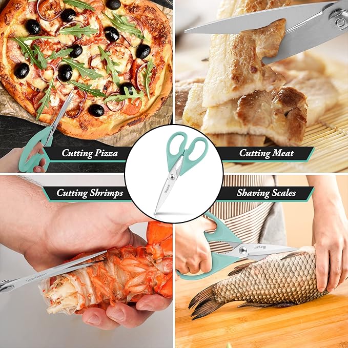 Kitchen Shears, iBayam Kitchen Scissors Heavy Duty Meat Scissors Poultry Shears, Dishwasher Safe Food Cooking Scissor All Purpose Stainless Steel Utility Scissor, 2-Pack (Aqua Sky)