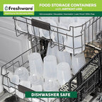 Freshware [12 Pack, 64 oz] 1/2 Gallon Plastic Deli Food Storage Soup Containers With Airtight Lids, Slime Containers, Freezer Safe | Meal Prep | Stackable | Leakproof | BPA Free, Clear