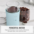 Martha Stewart Electric Coffee & Spice Grinder, Dual 2.5oz Removable Bowls, Storage Lids, Stainless Steel Blades, One Touch Pulse Control, 2-in-1 Compact, Beans & Spices, Herbs & Nuts, Sky Blue