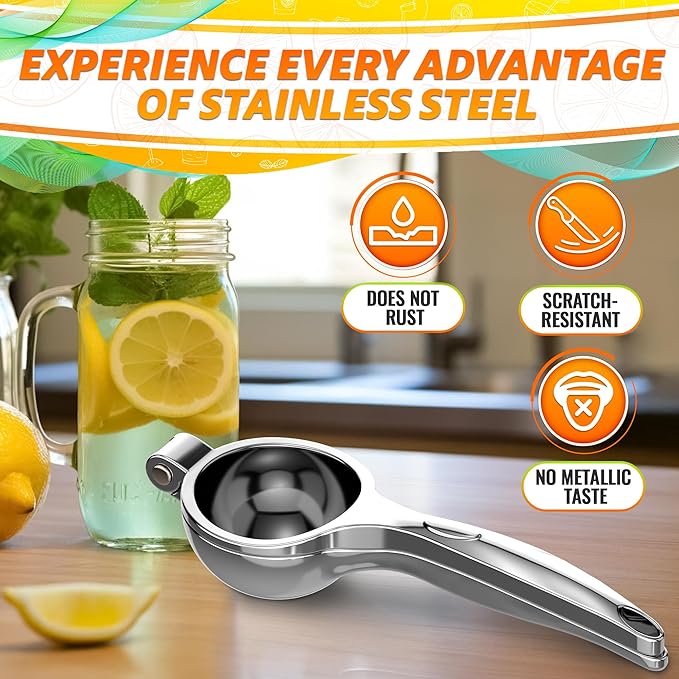 Stainless Steel Lemon Squeezer – Lemon Juicer Squeezer Manual Citrus Juicer | Dishwasher Safe Citrus Press | Corrosion-Resistant | Effortless Maximum Juice Extraction for Lemons, Limes, Oranges & More
