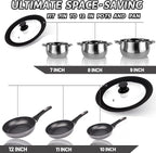 Lerykin Tempered Glass Lid Set of 2 - Universal Lids with Heat Resistant Silicone Rim for Pots, Pans and Skillets - Pan Cover Replacement Lids Fit 7", 8" & 9" and 10", 11" & 12" Diameter Cookware